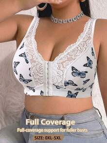 Sexy Lace Patchwork Plus Size Women's Bra, Wireless Casual Comfortable Back Design Thin Sports - White - View 2