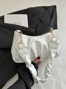 Tas Bahu Lipit Minimalis Hitam Vintage Baru untuk Komuter - Putih - View 4