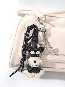 Cute Schnauzer Puppy Keychain, Y2K Leather Dog Pendant, Handmade Woven Charm, Phone Chain, Bag Decoration, Gift For Friends, Birthday Holiday - Multicolor - View 2