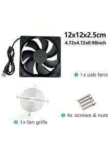 Ventilador de enfriamiento de 120x120x25mm alimentado por USB de 5V, adecuado para receptor, DVR, caja de TV, router - Negro 120x120mm - Ver 7
