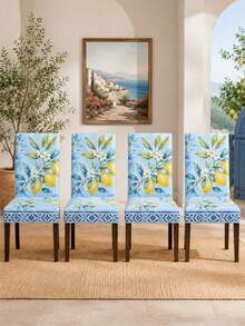 Detachable Elastic Spandex Chair Cover, Light Blue Lemon Dining Chair Protective Cover, Used For Home Living Room, Kitchen Decoration Products, Reusable, Very Suitable For Thanksgiving And Christmas Holidays, Bedroom And Office Furniture Protection. - B - View 12
