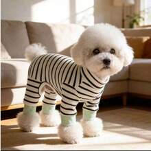 1pc New 4-Legged Pet Shirt For Small Dogs Like Teddy, Pomeranian, Suitable For Home Leisure And Outdoor Wear, Breathable And Comfortable, Fit For Spring, Summer, Autumn And Winter - Black and White - View 1