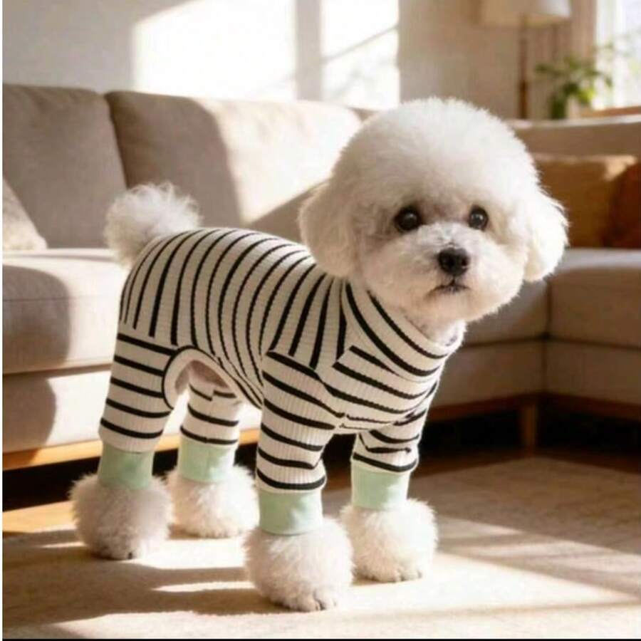 1pc New 4-Legged Pet Shirt For Small Dogs Like Teddy, Pomeranian, Suitable For Home Leisure And Outdoor Wear, Breathable And Comfortable, Fit For Spring, Summer, Autumn And Winter - Black and White - View 1