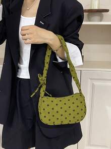 1件女款綠色波點燈芯絨百褶法棍肩背包 - 綠色 - 查看 5