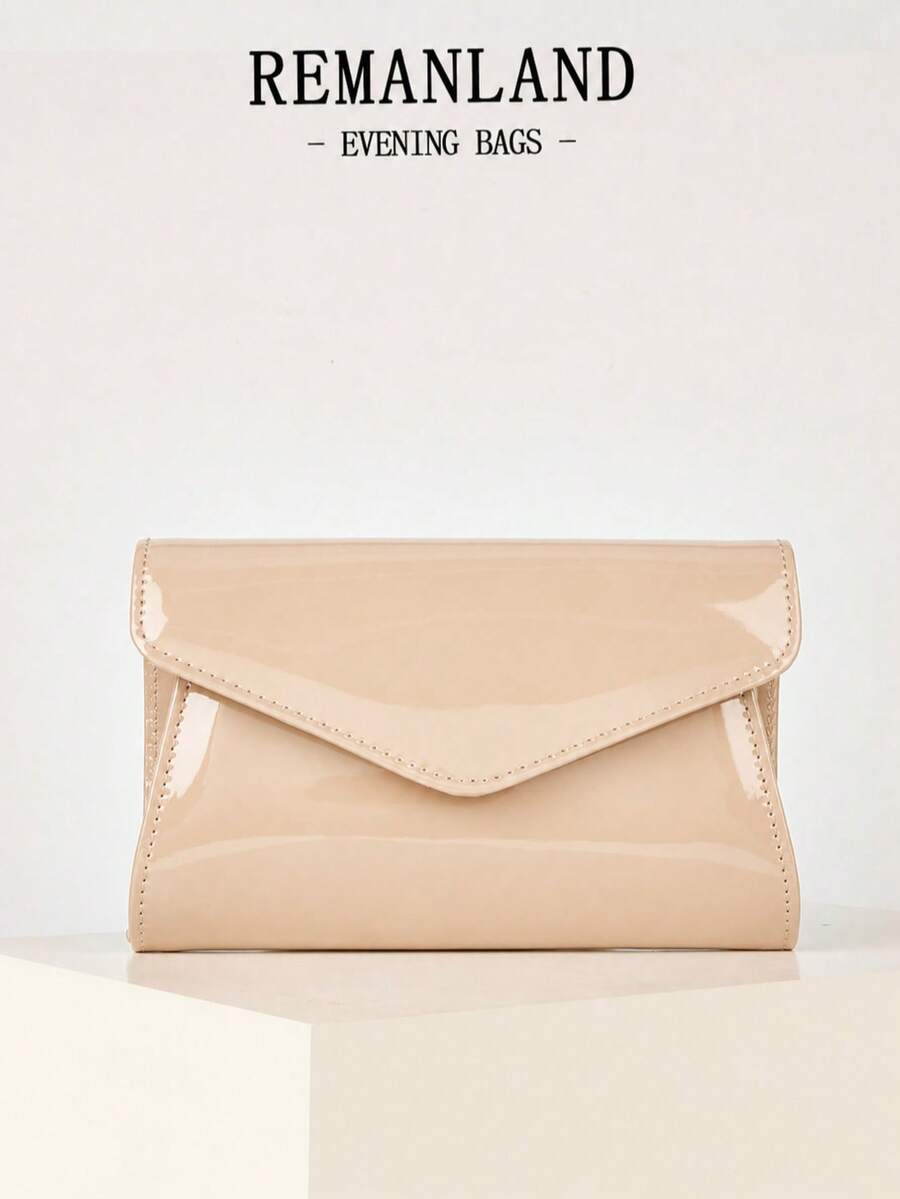 REMANLAND Luxury Solid Color New Women's Clutch Bag, Charming Fashion Flap Party Evening Bag, Perfect Wallet Design, Built-In Hidden Card Slot Compartment, Detachable Metal Chain Shoulder Strap, Suitable For Party, Evening, Gathering, Wedding And Other Occasions. - Khaki - View 1