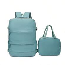 2pcsMulti-Color Contrast Trim Nylon 180° Full Open Large Capacity Multi-Pocket Zipper Closure Carry-On Travel Backpack Set With Storage Bag - Multicolor - View 12