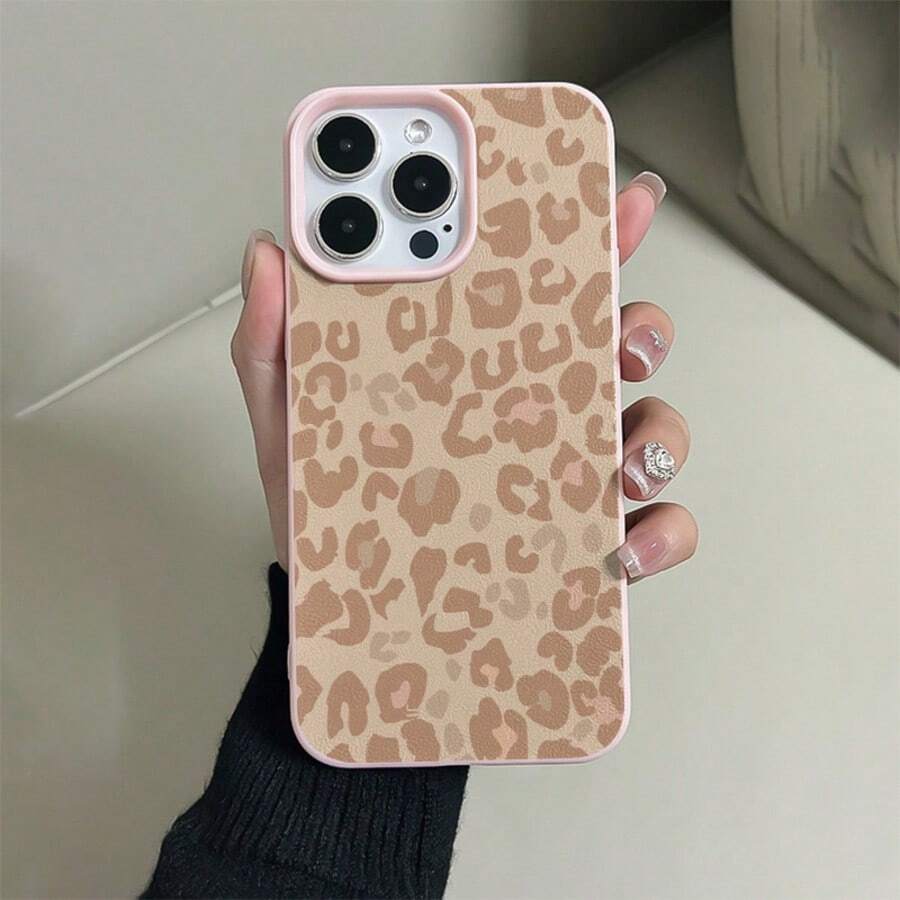 1件皮革紋理極簡風個性化線條棕色豹紋手機殼,適用於 iPhone 16 Pro Max/15/14 Plus/13/12/11 保護殼 - 彩色 - 查看 1