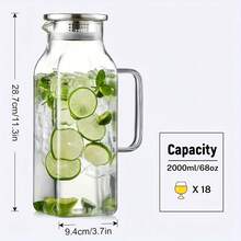 1pc Glass Water Pitcher 1000ml/1200ml/1500ml/2000ml (With Lid And Handle), Suitable For Refrigerator, Iced Tea And Coffee Pot Beverage Dispenser; Heat-Resistant Borosilicate Glass Material, Suitable For Cold And Hot Drinks And Milk Container. - Multicolor - View 4