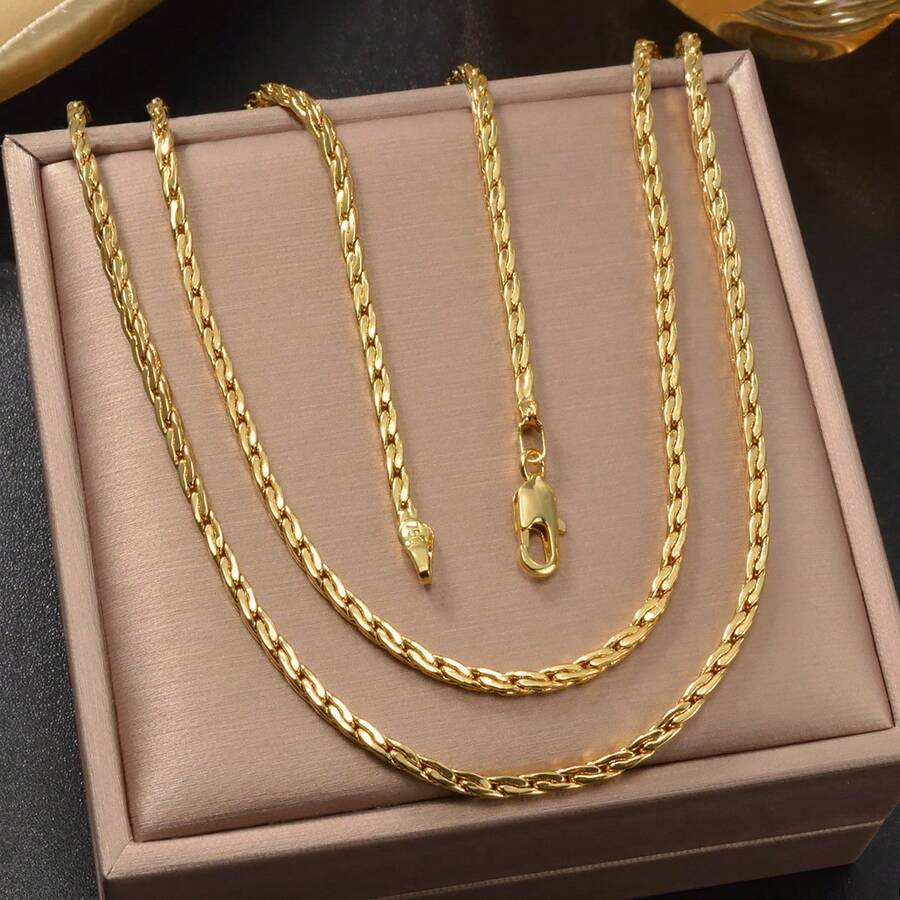Fashion Classic 750 Italy 18k Gold Plated Shiny Woven Chain Necklace For Women Men Daily Wear - Gold - View 1