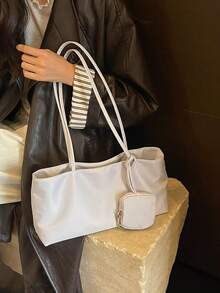 1pc Premium Large Capacity Shoulder Tote Bag, Commuter Work Shopping Handbag, Minimalist Versatile Women's Bag - Grey - View 4