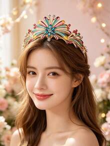 1件女款時尚公主風3D皇冠甜美奢華水鑽生日髮飾髮箍 - 44015 - 查看 5