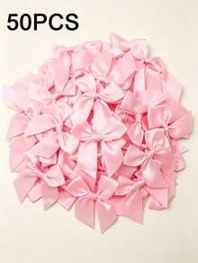 50pcs Large Satin Ribbon Bows With Pink And White Floral Design, Gift Wrapping Bows, Wedding Decoration Bows, DIY Birthday Party, Baking Decoration - Large Asymmetrical Bow - View 7