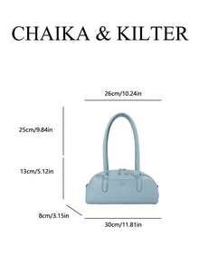 CHAIKA & KILTER 1件裝純色PU布料女款時尚波士頓保齡球肩背包，金屬孔眼裝飾，雙手把設計，拉鍊開合，適合日常與街頭使用 - 淺藍色 - 查看 3