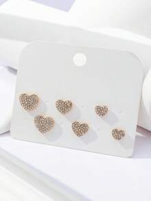 3 pares de pendientes de botón versátiles con forma de corazón, adecuados para uso diario (tarjeta solo para referencia, tarjeta aleatoria) - Dorado 1749 - Ver 2