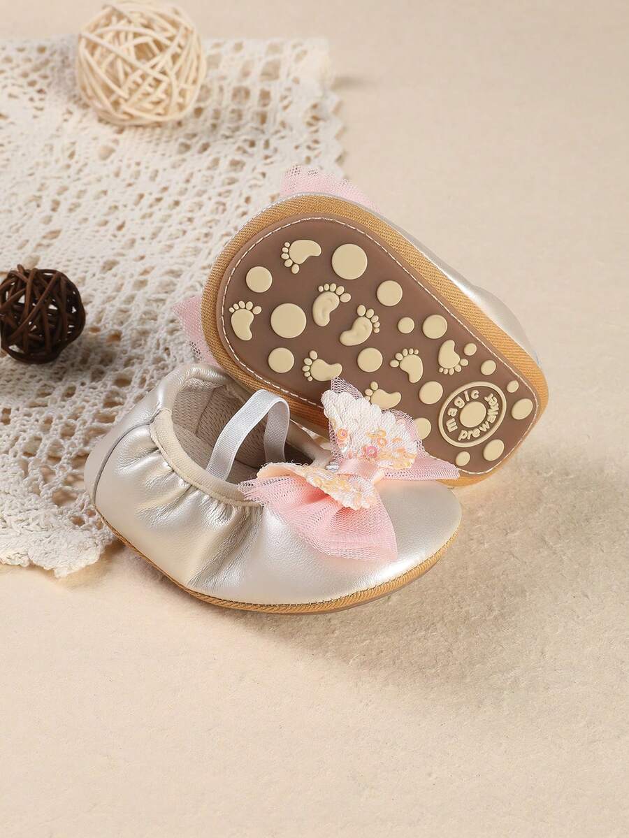 1 Pair Infant Girl 1st Birthday/100 Days Bow Soft Sole Non-Slip Princess Walking Shoes - Gold - View 1