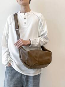 GUANMO Fashion Patchwork Dumpling Bag Casual Men's Crossbody Single Compartment Daily Commute Travel Shopping Unisex Minimalist Clean Version - A - View 2