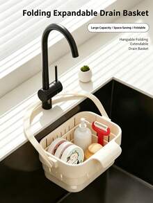 Expandable Foldable Hanging Sink Strainer Basket With Lid, Kitchen Multi-Function Faucet Storage Rack, Fruit Vegetable Utensil Food Filter Basket, Space-Saving Vegetable Washing Strainer - Multicolor - View 3