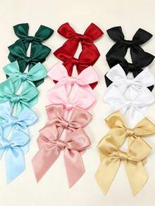 50pcs Large Satin Ribbon Bows With Pink And White Floral Design, Gift Wrapping Bows, Wedding Decoration Bows, DIY Birthday Party, Baking Decoration - Large Asymmetrical Bow - View 3
