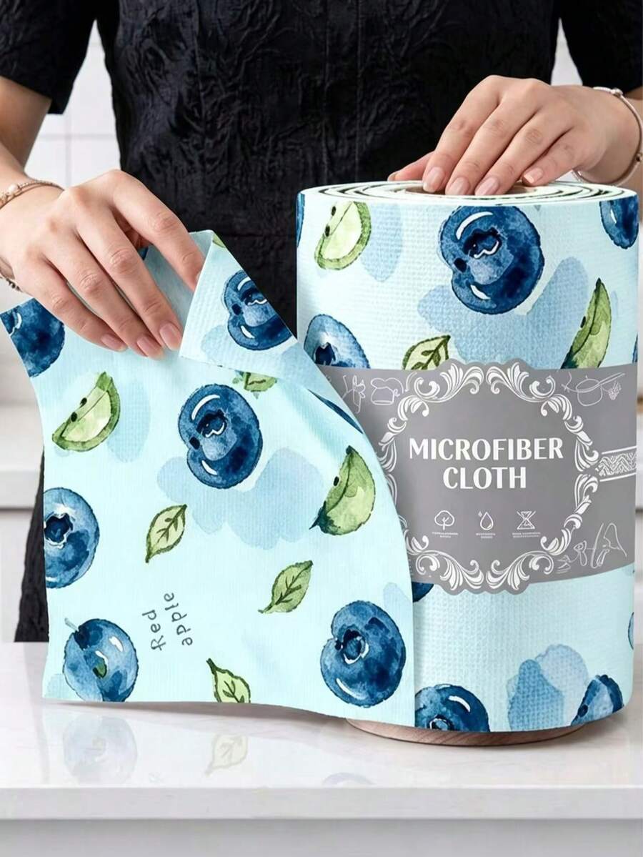 20pcs/Roll Blueberry Print Kitchen Dish Cloths, Washable Reusable Oil-Absorbent Lint-Free Quick-Dry Non-Stick, Suitable For Kitchen, Dorm, BBQ, Picnic, Camping, RV, Hiking And Road Trip, Essential For Summer Outdoor Travel - Multicolor - View 1