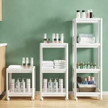3-Tier Storage Shelf With Universal Wheels, Multi-Functional Storage Rack For Bathroom And Kitchen, Storage Trolley, Sturdy And Durable. Ideal For Storing Items In Narrow Gaps And Corners, Perfect For Kitchens, Bathrooms And Dormitories. - White - View 7