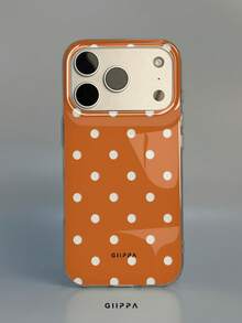 GIIPPA 1件白色底色搭配橘色鏤空波點圖案設計，Phone 17 Pro Max 手機殼，相容於 Phone 16 Pro Max、15 Pro Max、14 Pro Max，韓系高端時尚趣味手機殼，相容於 11/12/13/14/15/16 Pro Max Plus，優雅設計男女皆宜，送給女友的聖誕節、情人節、復活節、婚禮季與生日完美禮物！ - 橘色 - 查看 1
