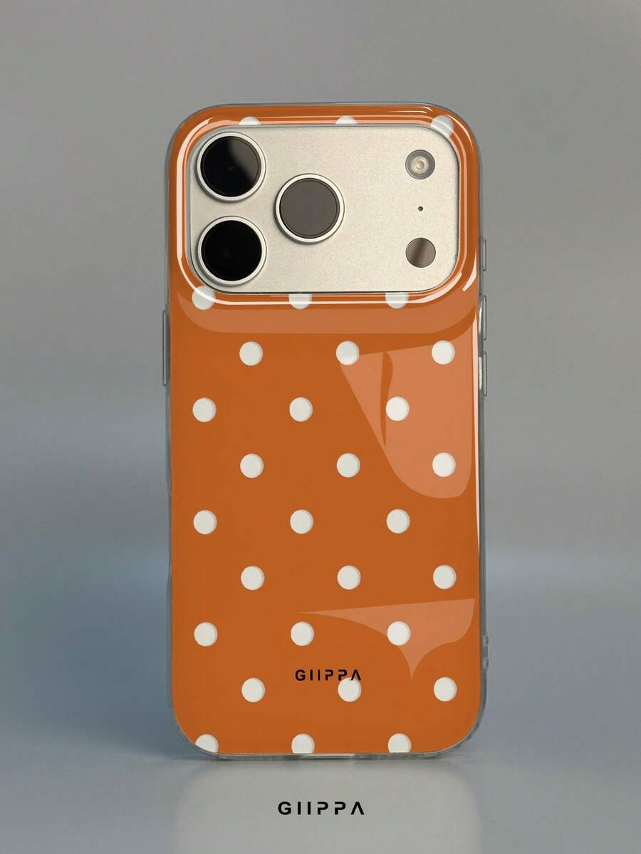 GIIPPA 1件白色底色搭配橘色鏤空波點圖案設計，Phone 17 Pro Max 手機殼，相容於 Phone 16 Pro Max、15 Pro Max、14 Pro Max，韓系高端時尚趣味手機殼，相容於 11/12/13/14/15/16 Pro Max Plus，優雅設計男女皆宜，送給女友的聖誕節、情人節、復活節、婚禮季與生日完美禮物！ - 橘色 - 查看 1