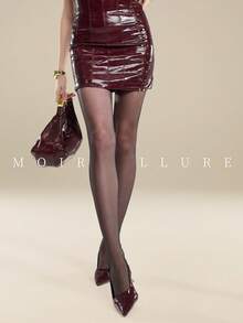 MOIRÉALLURE 1pc Solid Color Suitable For Daily Life Fashion Jacquard Tights - Black - View 7