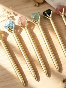 Personalized Natural Crystal Stone Metal Pen, Custom Logo Pen, Colleague Gift, Employee Appreciation Gift, Corporate Gift, Office Team Gift - Round - View 2
