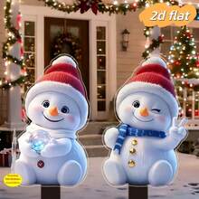 2pcs Christmas Snowman Outdoor Decoration Plastic Ground Stake, Christmas Decor, Holiday Display, Snowman Design, Flat Decoration, Snowman Ornament - 2 Snowmen - View 7