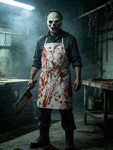 1pc Horror Halloween Bloody Apron Costume, Butcher Role Play Prank Prop With Bloodstain Print - A - View 6