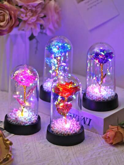1pc Imitation Gold Foil Rose Foam Grain Decorative Night Light, Including Battery, Color Fairy Lamp, Gold Foil Table Lamp, Romantic Gift, Flower Shaped Night Light, Indoor Desktop/Bedside/Room Decoration, Holiday Party Decoration, Birthday Gift