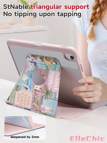 Pink Ocean Pattern Tablet Protective Case - 360 Degree Rotating Stand Cover, Compatible With IPad 9th Gen (2021)/8th Gen (2020)/7th Gen (2019) 10.2 Inch, Compatible With Kindle 11th Gen (2022/2024), Kindle Clara 2E, Clara Colour, Clara BW (6 Inch) And Libra Colour (7 Inch), Cute Girl Style Fashion Design, Suitable For Birthday And Holiday - Multicolor - View 3