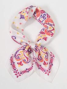 1pc Paisley & Cashew Print Silk Scarf With Contrast Color Design, Multi-Use Square Scarf For Head, Neck, And Bag Decoration - Multicolor - View 4