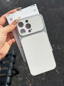 1pc New Large Window Spray Painted Matte Lychee Texture Full Lens Protection Anti-Drop Fashion Phone Case Suitable For IPhone 17 16 15 14 13 12 11 Pro Max/Plus Shockproof Protective Cover - Silver - View 3