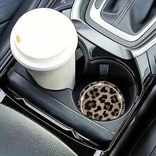 2件裝豹紋水鑽時尚汽車杯架，汽車內飾裝飾 - 豹紋杯墊 - 查看 2