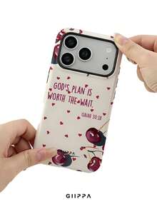 GIIPPA 1 pieza Funda de teléfono con fondo color albaricoque con pequeños corazones, cerezas y diseño de eslogan en inglés, compatible con Phone 17 Pro Max, Phone 16 Pro Max, 15 Pro Max, 14 Pro Max, estilo coreano de moda de alta gama y divertida, compatible con 11/12/13/14/15/16 Pro Max Plus, diseño elegante adecuado para hombres y mujeres, ¡regalo perfecto para la novia en Navidad, Día de San Valentín, Pascua, temporada de bodas y cumpleaños! - Multicolor - Ver 6