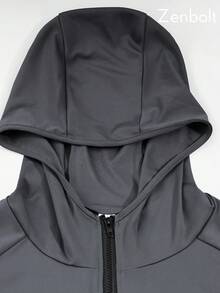 Zenbolt 男士全拉鍊連帽夾克，落肩長袖，側邊口袋，羅紋袖口附拇指孔，修身剪裁，適合日常休閒穿搭 - 灰色 - 查看 7