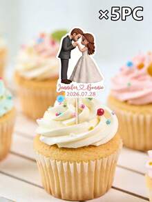 Customized Photo Cupcake Toppers, Personalizable With Name, Wedding Date And Photo, Romantic Dessert Table Decor, Suitable For Wedding Reception, Engagement Party, Anniversary, Wedding Celebration And Birthday Cake Display - Multicolor 1 - View 26