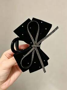 1 Stück Stück Damen einfarbige Stoff-Samt-Haarspange mit Strass-Schleife, 11 cm, modisch elegant, doppellagige Schleife, hochwertiges Gefühl, Haaraccessoire für Alltag/Date/Pendeln/Ballparty-Outfit-Matching, Bademantel-Haardekoration - Verschiedenfarbig - Übersicht 7