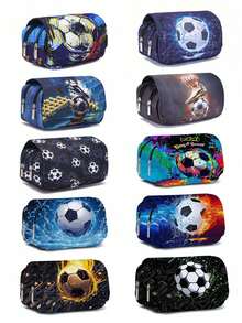 Multi-Style Football Printed Pencil Case, Unisex, Double-Layer Flip-Top Stationery Box, Can Hold Pencils, Keys, Phones, Coins, Ba, First Day Of School - Multicolor - View 1