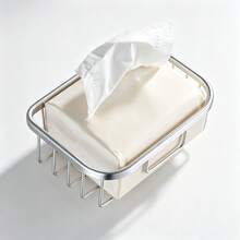 1pc Wall-Mounted Toilet Paper Holder, Punch-Free Storage Container For Toilet Tissue, Tissue Basket,Square Tissue Storage Rack,Convenient And Stylish Bathroom Accessories - Silver - View 4