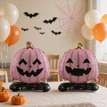 2pcs Pink Base Pumpkin AB Side Balloon Suitable For Halloween Party Decoration Aluminum Foil Cartoon Shaped Balloon Set - View 6