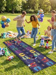 1pc Space Theme Activity Mat, Colorful Footprint & Astronaut Print Polyester Fiber Play Mat, Rectangular Game Rug Suitable For Indoor/Outdoor Games, Birthday Parties, Family Gatherings, Summer Backyard, Game Room, Bedroom, For Kids - A - View 5