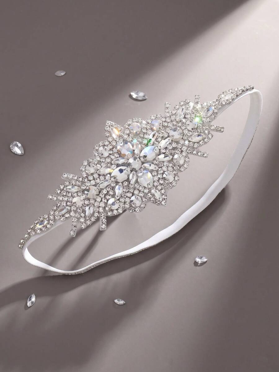 1pc Women's Heavy Hand-Stitched Full Rhinestone Glass Elastic Headband, Shiny Style Ball Decoration Hairband, Personalized Fashion Hair Accessory