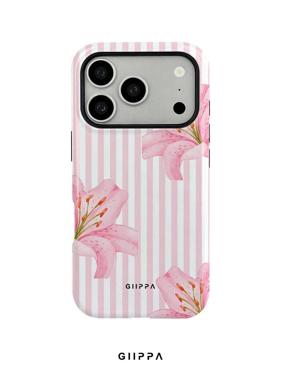 GIIPPA 1件粉色條紋背景與粉色扶桑花圖案設計,Phone 17 Pro Max 手機殼,相容於 Phone 16 Pro Max、15 Pro Max、14 Pro Max,韓式高端時尚趣味手機殼,相容於 11/12/13/14/15/16 Pro Max Plus,優雅設計適合男女,聖誕節、情人節、復活節、婚禮季和生日送給女朋友的完美禮物! - 彩色 - 查看 1