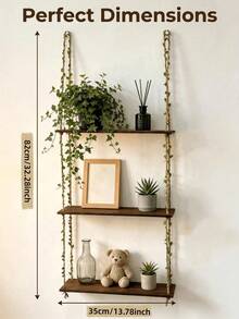 Bohemian Style Wall Hanging Shelf, Wooden Floating Shelf With Leaf And Vine Rope, No-Nail Hook, Suitable For Rental Use, Bedroom And Living Room Decor - View 5