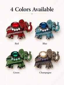 1 pieza Broche de elefante vintage de aleación con strass para mujer, accesorio de broche creativo de estilo exótico, regalo perfecto - Multicolor - Ver 1