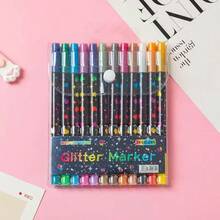 24 Colors Dual-Tip Glitter Pens With Quick-Drying Ink - Dual-Head Dual-Color Glitter, Suitable For Scrapbooking, Card Making, Journaling, Dual-Head Drawing Pens - Glitter Pen Set, Highlighter, Student Supplies, Student Essentials - Sets - View 7