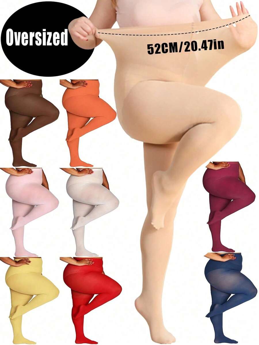 1 par de medias de cintura alta transparentes para mujer talla grande, medias de cintura ancha ultra elásticas y moldeadoras, medias de unicolor amigables con la piel para uso diario - Multicolor - Ver 1