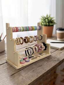 1 Wooden Desktop Jewelry Rack, Can Hold Bracelets, Bangles, Journal Tape, Keychains, And Bracelets. Detachable Design, Perfect For Storing Pendants, Hair Accessories, And Keychains. - Wood Color - View 3